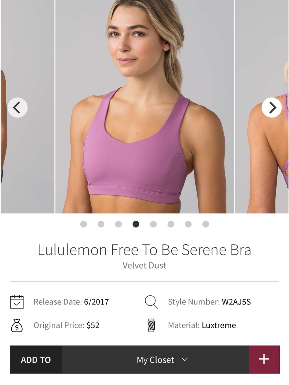 lululemon athletica Free To Be Serene Bra in Velvet Dust Pink